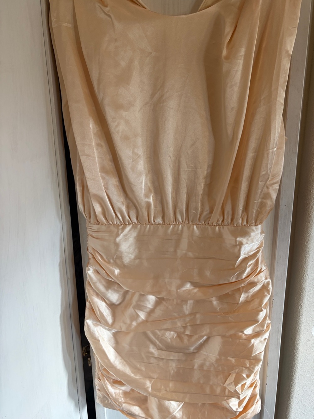 NWT TCEC Satin pale yellow Ruched Mini Dress - Cream sz M